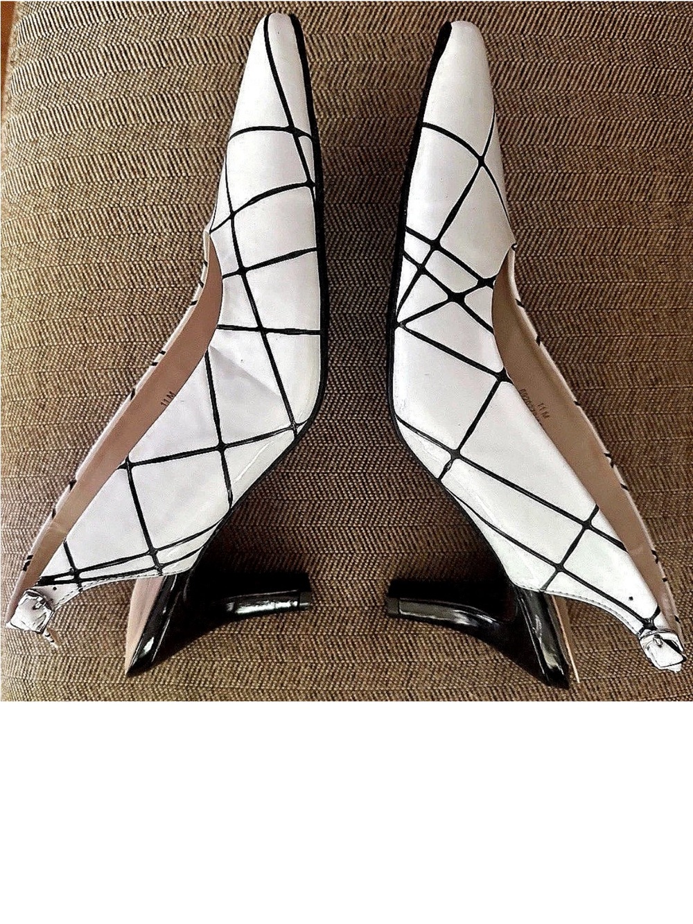 🎬BEACON🎬 PATENT LEATHER GEO PRINT POINTED 3” HEEL SLINGBACK PUMPS - Picture 4 of 12